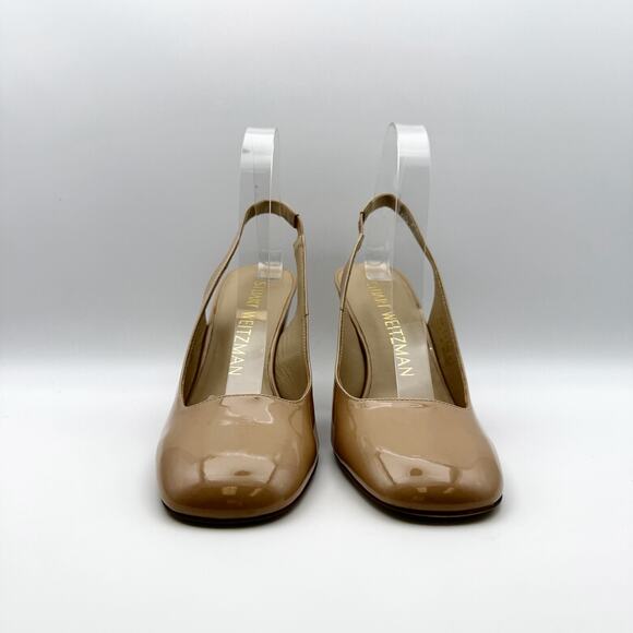 Stuart Weitzman Womens Curve Block Slingback Heels US 8 Nude Patent Leather NWOB - Picture 6 of 12